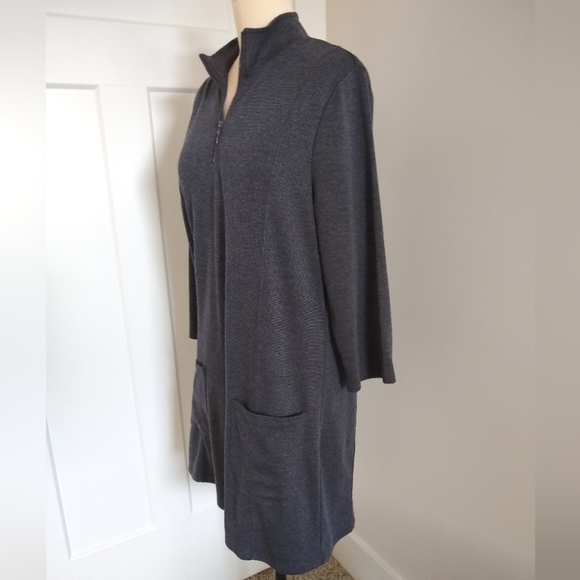 Women's Charcoal Gray Fluid Quarter-Zip Tunic with Pockets 3/4 Sleeves Med. - Picture 4 of 11